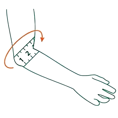 F-411 бандаж для локтевого сустава. окружность предплечья. таблица размеров наколенников для коленного сустава. как определить размер локтевого бандажа. измеряем обхват локтя.
