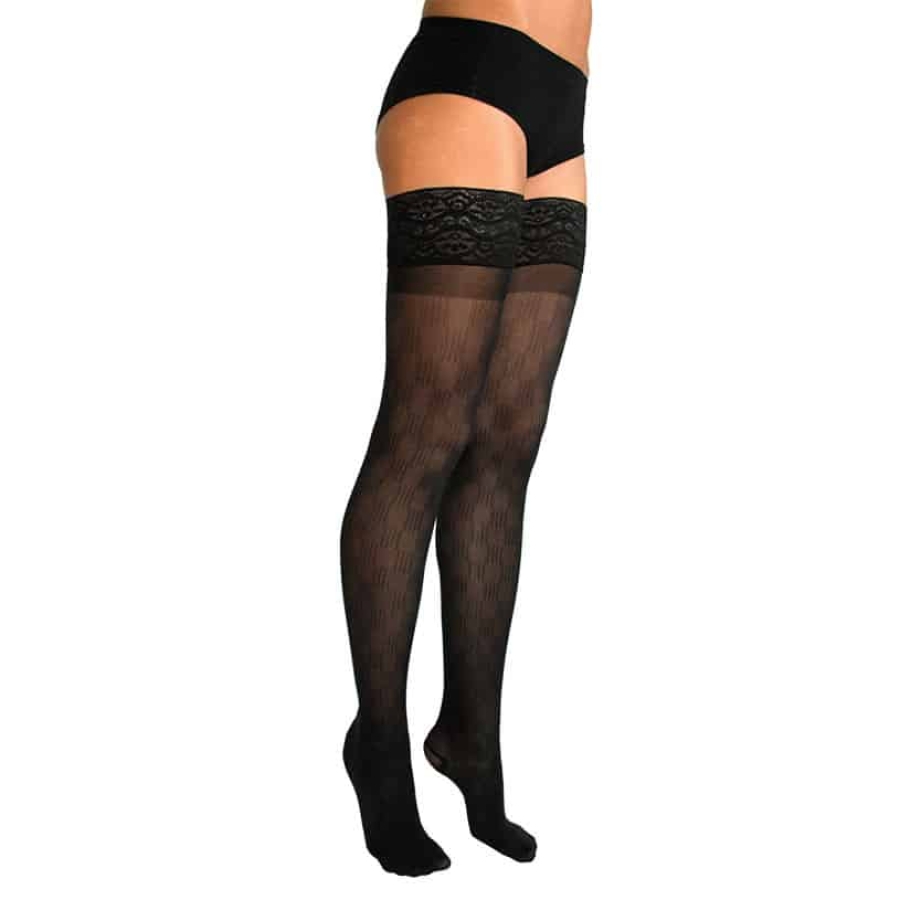 Чулки компрессионные плотные с ажурным верхом 2 класс Orto 4225 (Черный L/XL)